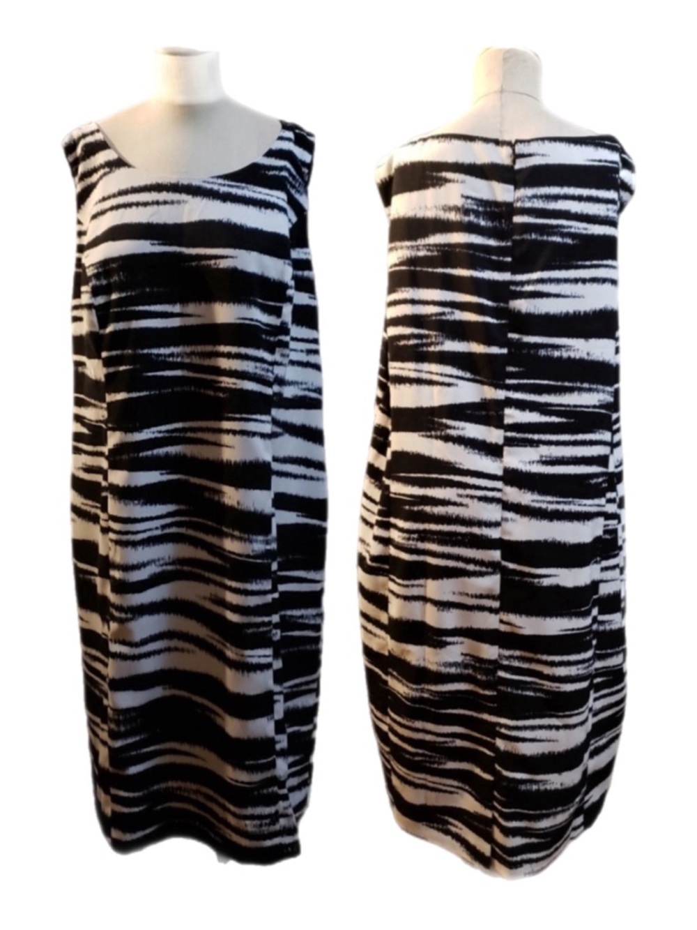 Jones Studio Zebra Print Sleeveless Shift Dress, Filly Lined in Plus Sz 20W/2X - Picture 4 of 17